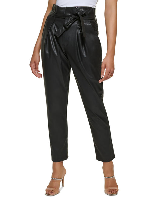 Faux Leather High Rise Tie Waist Ankle Pants